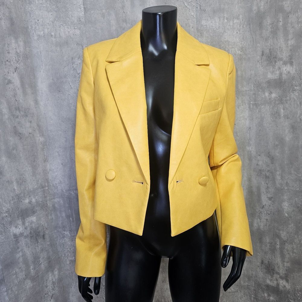 7 For All Mankind Womens Cropped Mustard Yellow Cropped Faux‎ Leather Jacket